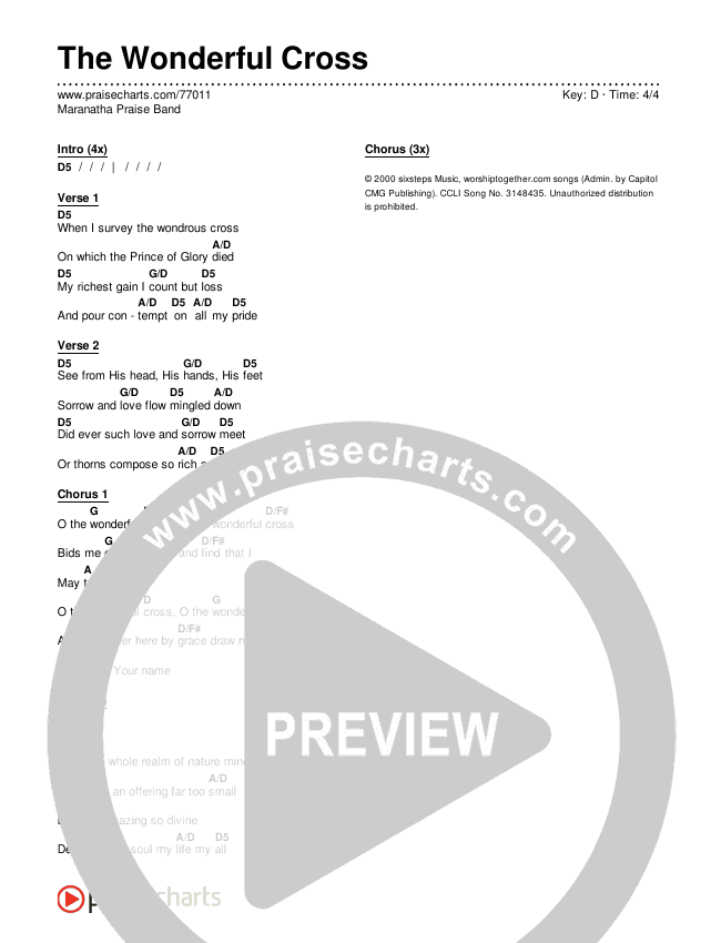 The Wonderful Cross Chord Chart (Maranatha Praise Band)