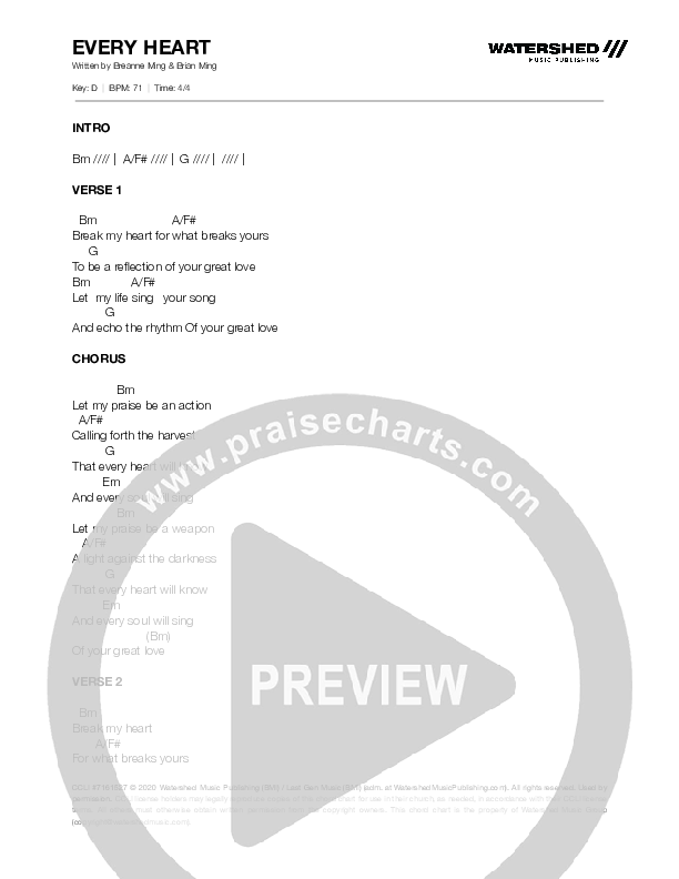 Every Heart Chord Chart (Unveiled Worship / Lindy Cofer)