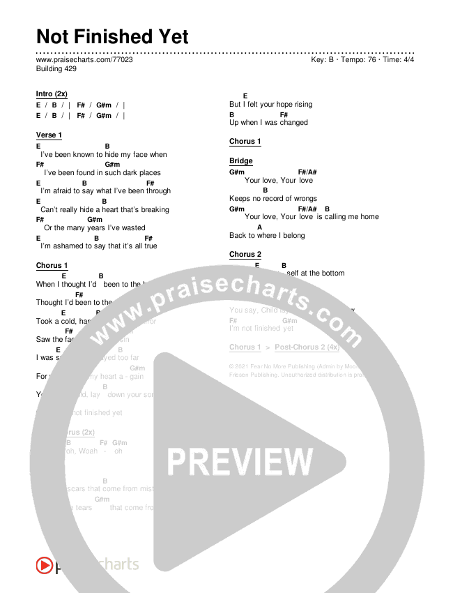 Not Finished Yet Chords & Lyrics (Building 429)