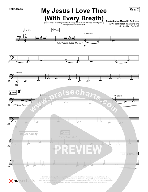 My Jesus I Love Thee (With Every Breath) Cello/Bass (Worship Circle)