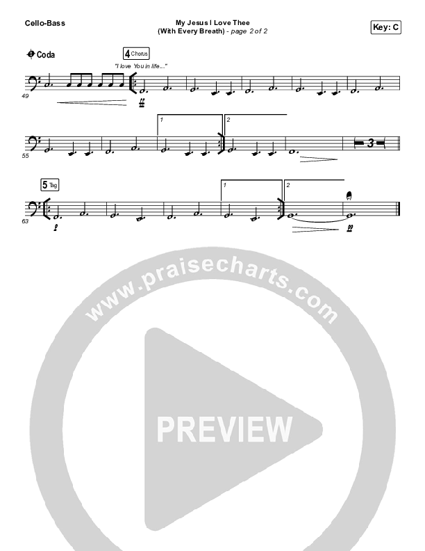 My Jesus I Love Thee (With Every Breath) Cello/Bass (Worship Circle)