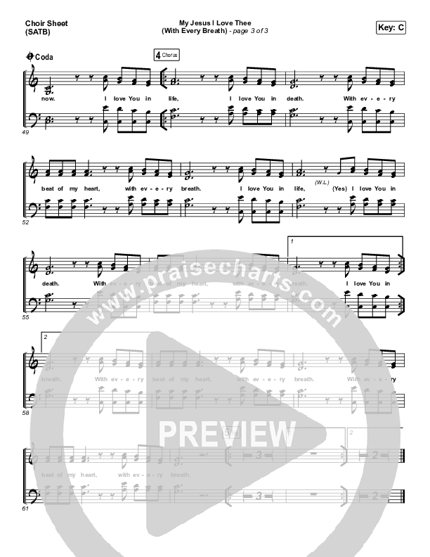 My Jesus I Love Thee (With Every Breath) Choir Sheet (SATB) (Worship Circle)