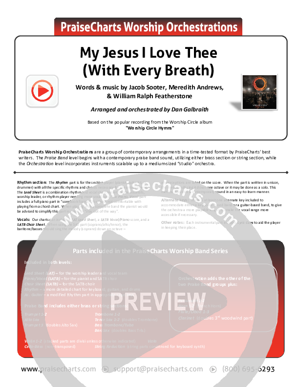 My Jesus I Love Thee (With Every Breath) Cover Sheet (Worship Circle)