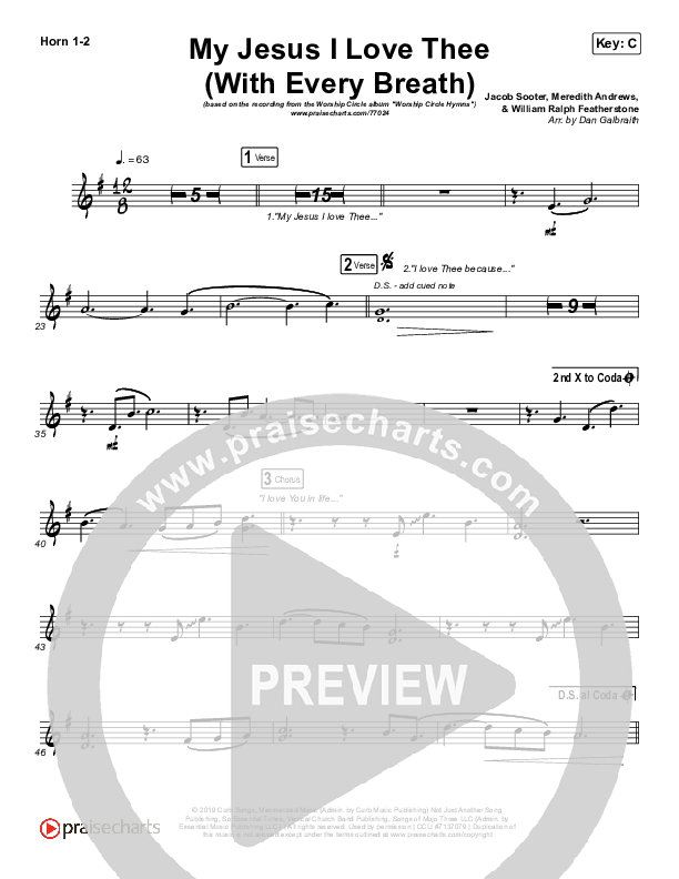 My Jesus I Love Thee (With Every Breath) French Horn 1/2 (Worship Circle)