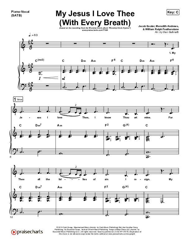 My Jesus I Love Thee (With Every Breath) Piano/Vocal (SATB) (Worship Circle)