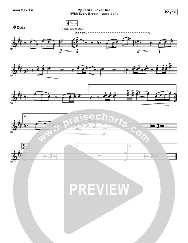 My Jesus I Love Thee (With Every Breath) Tenor Sax 1/2 (Worship Circle)