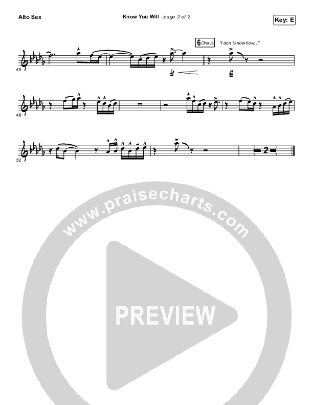 Know You Will Alto Sax (Hillsong UNITED)