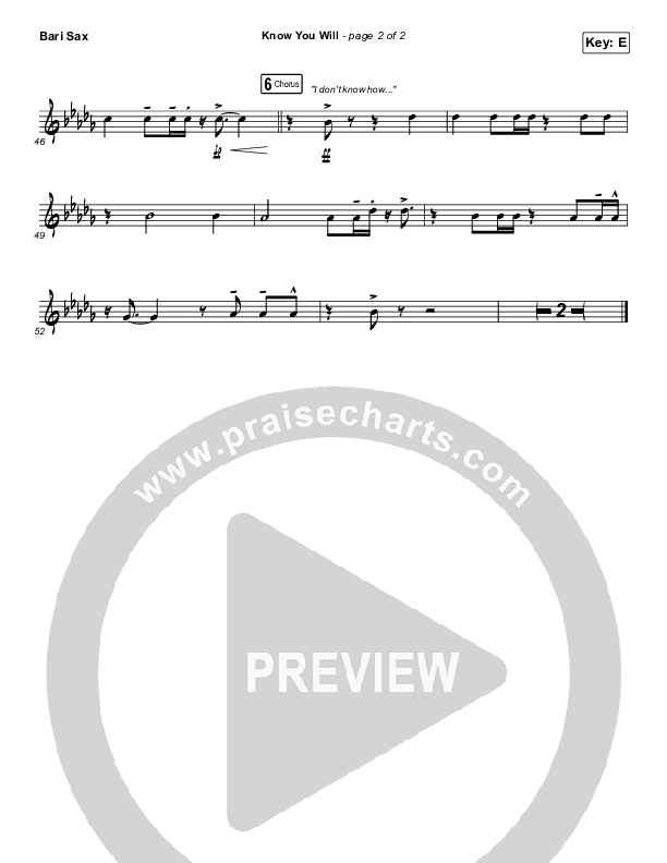 Know You Will Bari Sax (Hillsong UNITED)