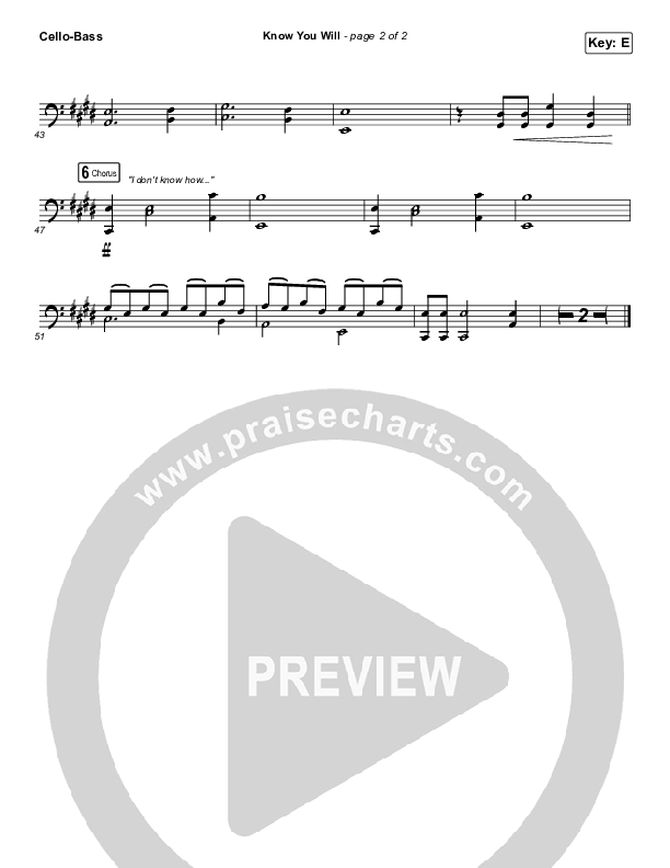 Know You Will Cello/Bass (Hillsong UNITED)