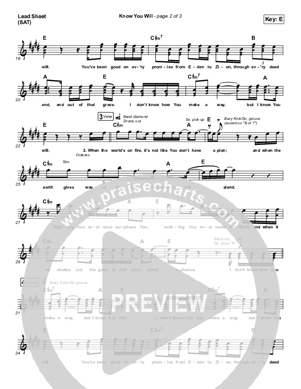 Know You Will Lead Sheet (SAT) (Hillsong UNITED)