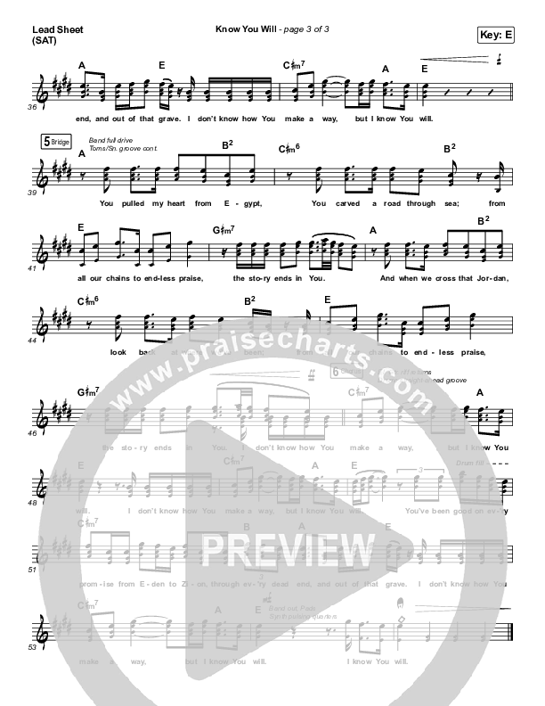 Know You Will Lead Sheet (SAT) (Hillsong UNITED)