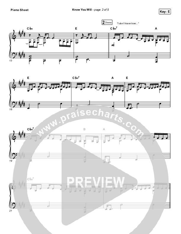 Know You Will Piano Sheet (Hillsong UNITED)