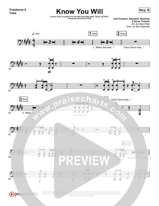 Know You Will Trombone 3/Tuba (Hillsong UNITED)
