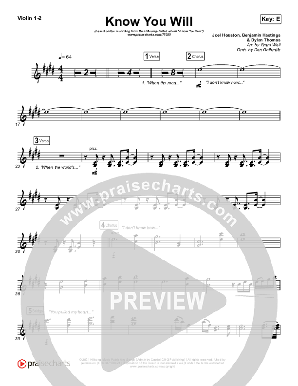 Know You Will Violin 1/2 (Hillsong UNITED)