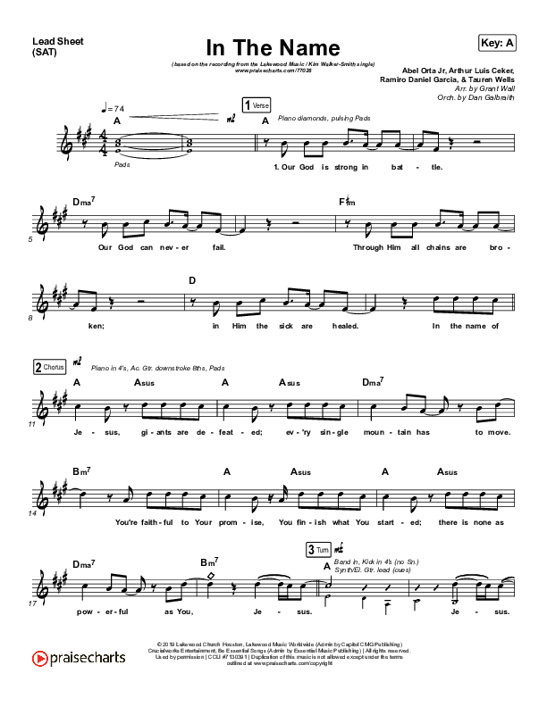 In The Name Lead Sheet (SAT) (Lakewood Music / Kim Walker-Smith)