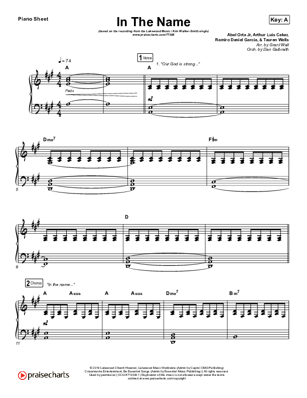 In The Name Piano Sheet (Lakewood Music / Kim Walker-Smith)