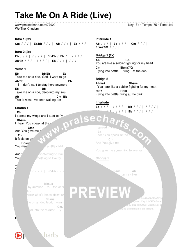 Take Me On A Ride (Live) Chords & Lyrics (We The Kingdom)