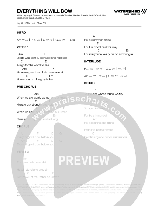 Everything Will Bow Chord Chart (Heart Of The Father Worship)