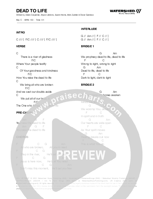 Dead To Life Chord Chart (Heart Of The Father Worship)