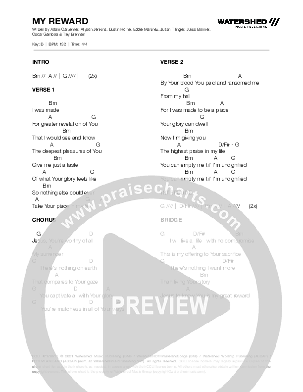My Reward Chord Chart (Heart Of The Father Worship)