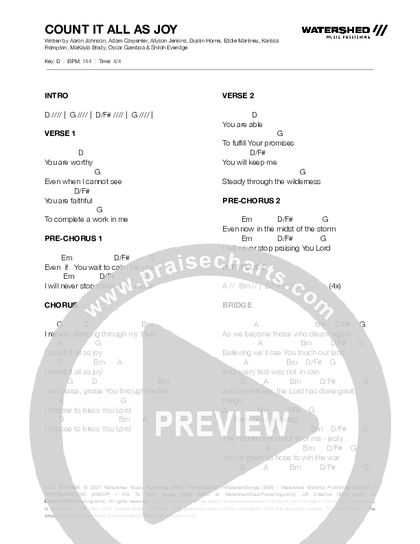 Count It All As Joy Chord Chart (Heart Of The Father Worship)