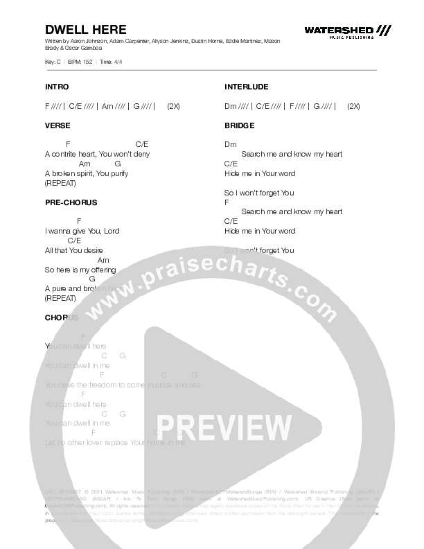 Dwell Here Chord Chart (Heart Of The Father Worship)