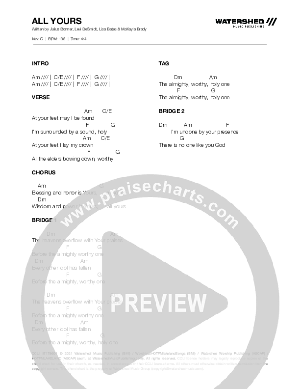 All Yours Chord Chart (Heart Of The Father Worship)