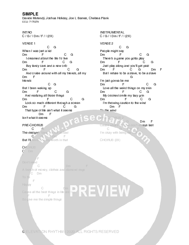 Simple Chord Chart (ELEVATION RHYTHM / Joe L. Barnes)