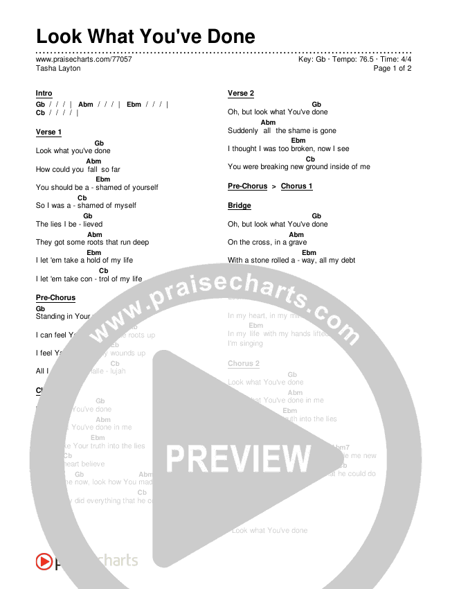 Look What You've Done Chords & Lyrics (Tasha Layton)