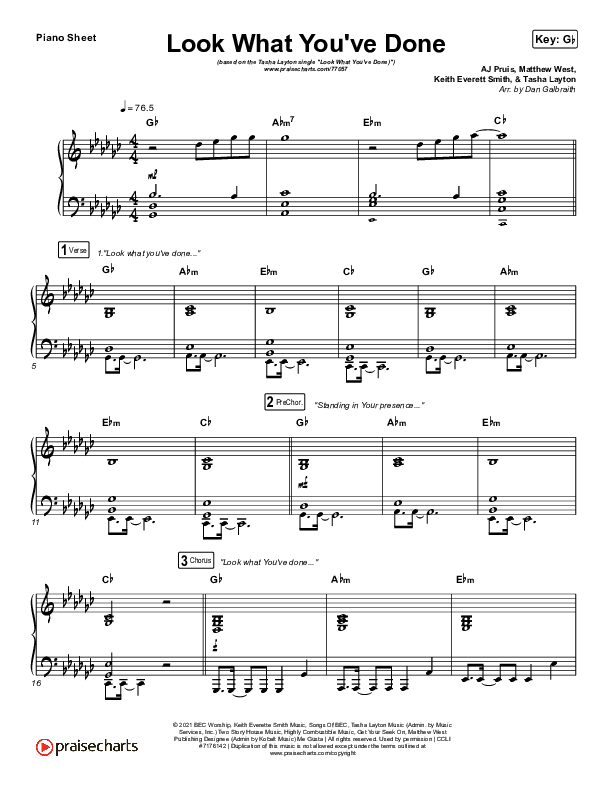 Look What You've Done Piano Sheet (Print Only) (Tasha Layton)