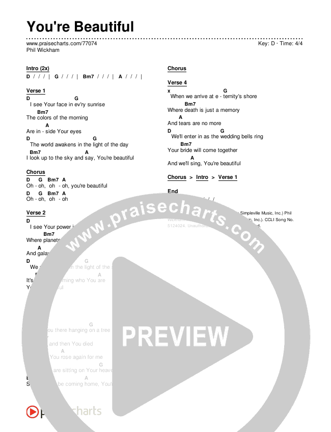 Messiah / You're Beautiful (Live) Chords & Lyrics (Phil Wickham)