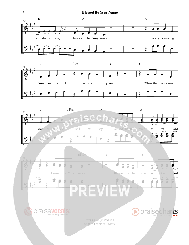 Blessed Be Your Name Lead Sheet (SAT) (PraiseVocals)