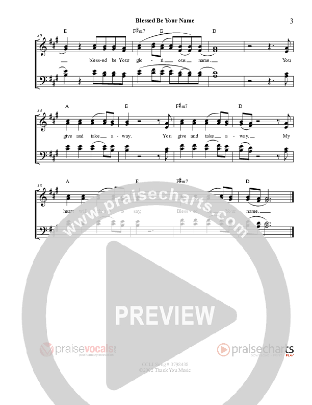 Blessed Be Your Name Lead Sheet (SAT) (PraiseVocals)