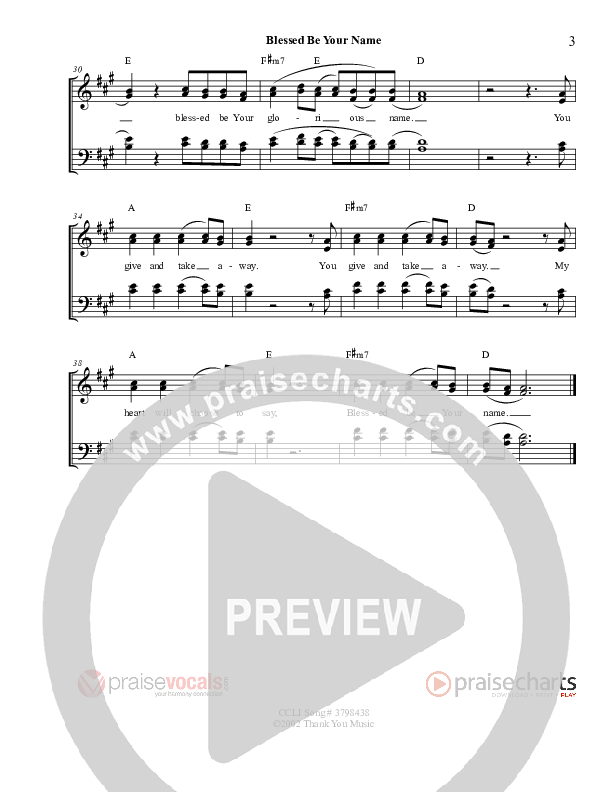 Blessed Be Your Name Lead Sheet (PraiseVocals)