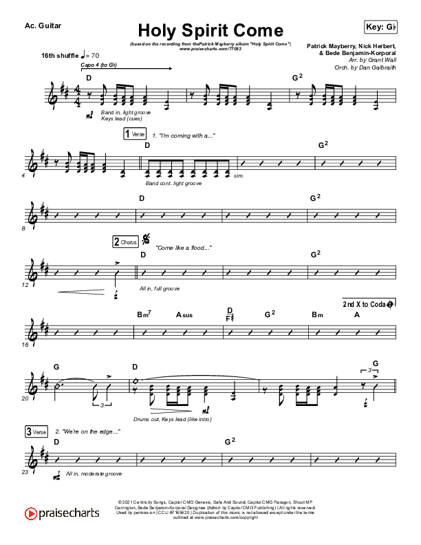 Holy Spirit Come Acoustic Guitar (Patrick Mayberry)