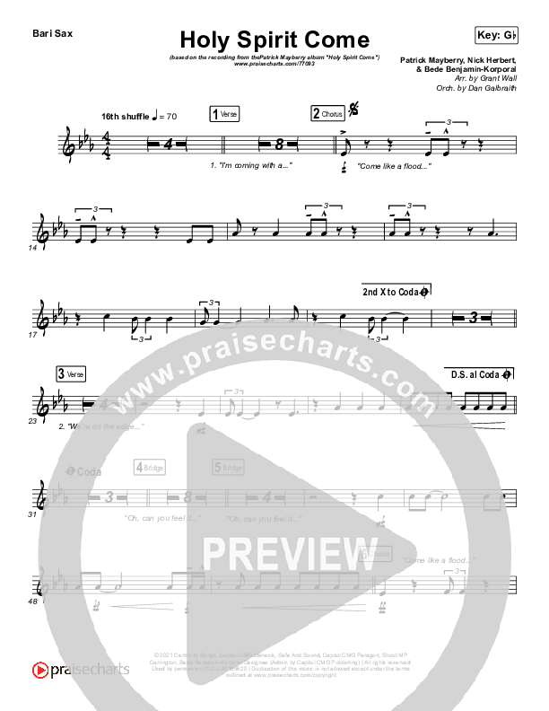 Holy Spirit Come Bari Sax (Patrick Mayberry)