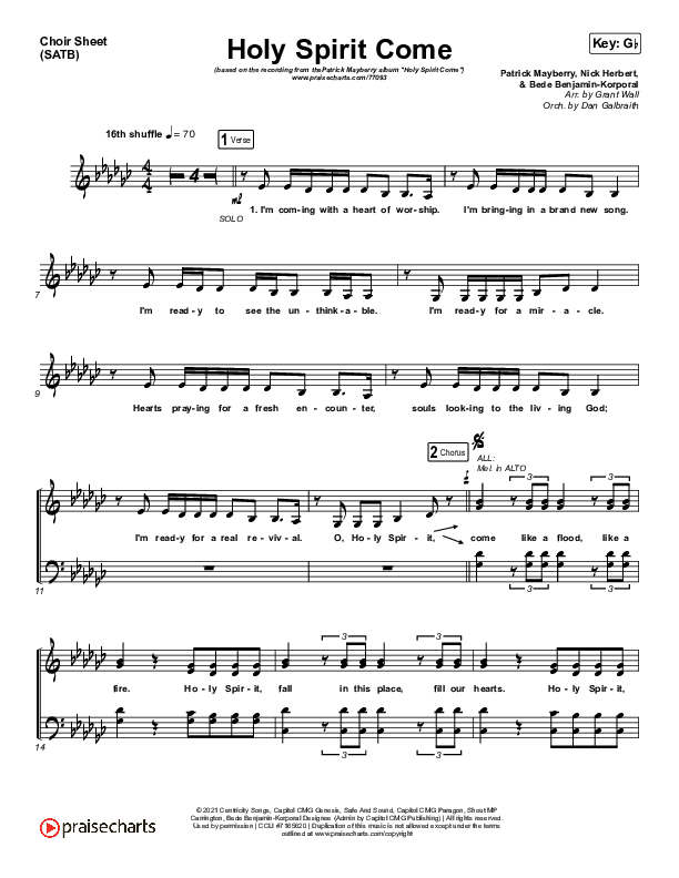 Holy Spirit Come Choir Sheet (SATB) (Patrick Mayberry)