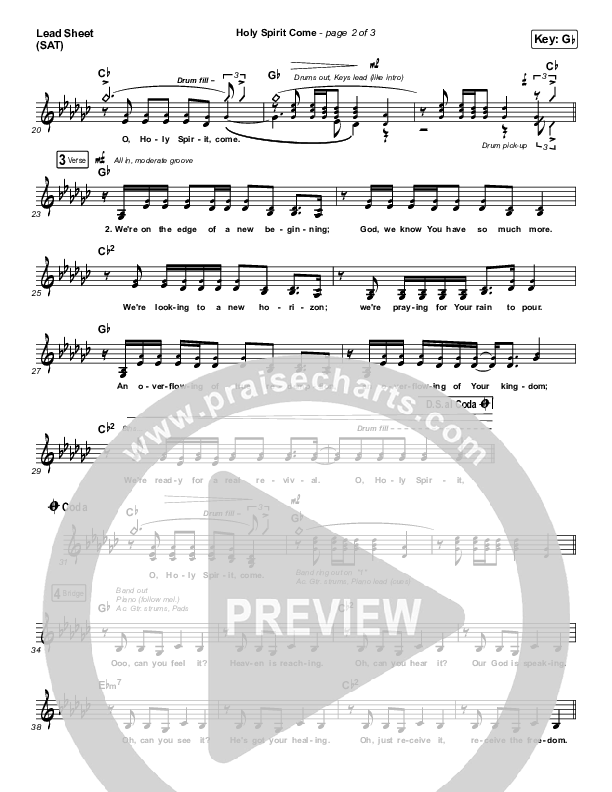 Holy Spirit Come Lead Sheet (SAT) (Patrick Mayberry)