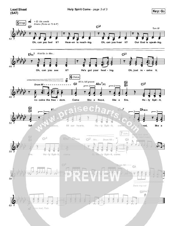 Holy Spirit Come Lead Sheet (SAT) (Patrick Mayberry)