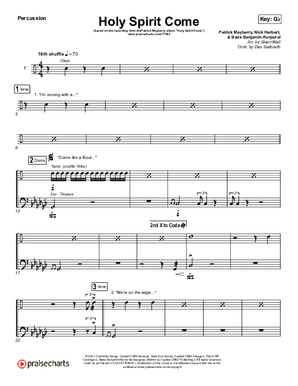 Holy Spirit Come Percussion (Patrick Mayberry)