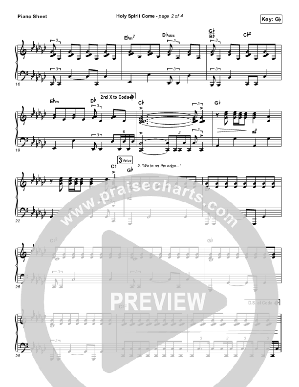 Holy Spirit Come Piano Sheet (Patrick Mayberry)