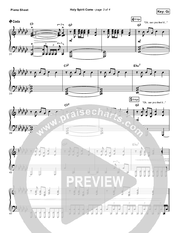 Holy Spirit Come Piano Sheet (Patrick Mayberry)
