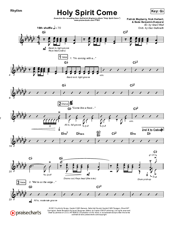 Holy Spirit Come Rhythm Chart (Patrick Mayberry)
