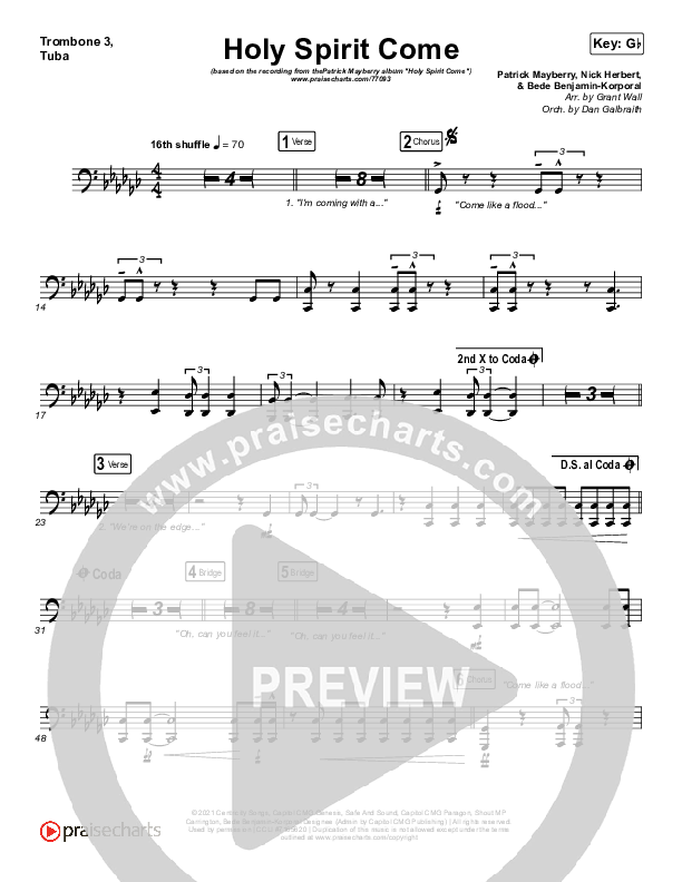 Holy Spirit Come Trombone 3/Tuba (Patrick Mayberry)