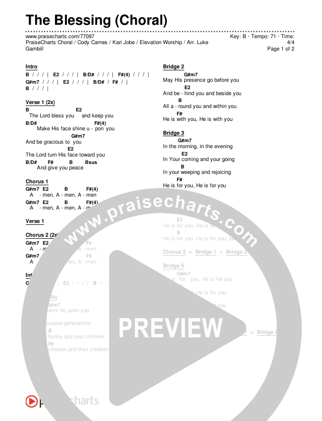 The Blessing (Choral Anthem SATB) Chords & Lyrics (Cody Carnes / Kari Jobe / Elevation Worship / Arr. Luke Gambill)