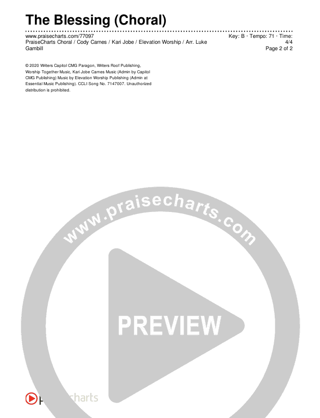 The Blessing (Choral Anthem SATB) Chords & Lyrics (Cody Carnes / Kari Jobe / Elevation Worship / Arr. Luke Gambill)