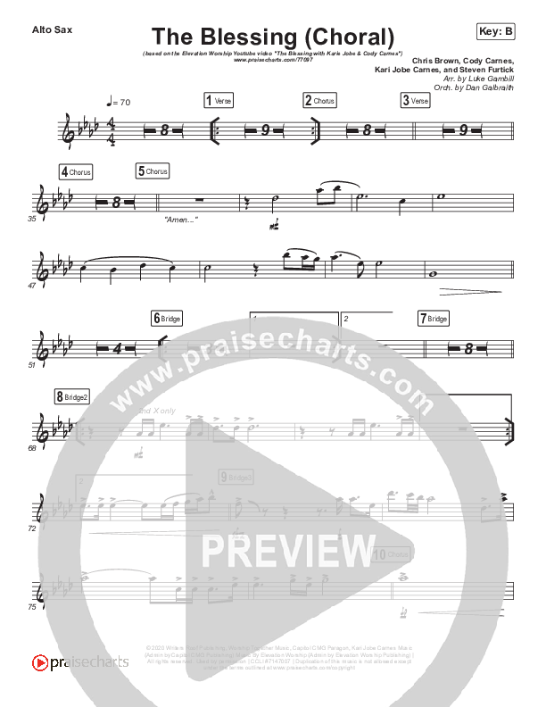 The Blessing (Choral Anthem SATB) Alto Sax (Cody Carnes / Kari Jobe / Elevation Worship / Arr. Luke Gambill)