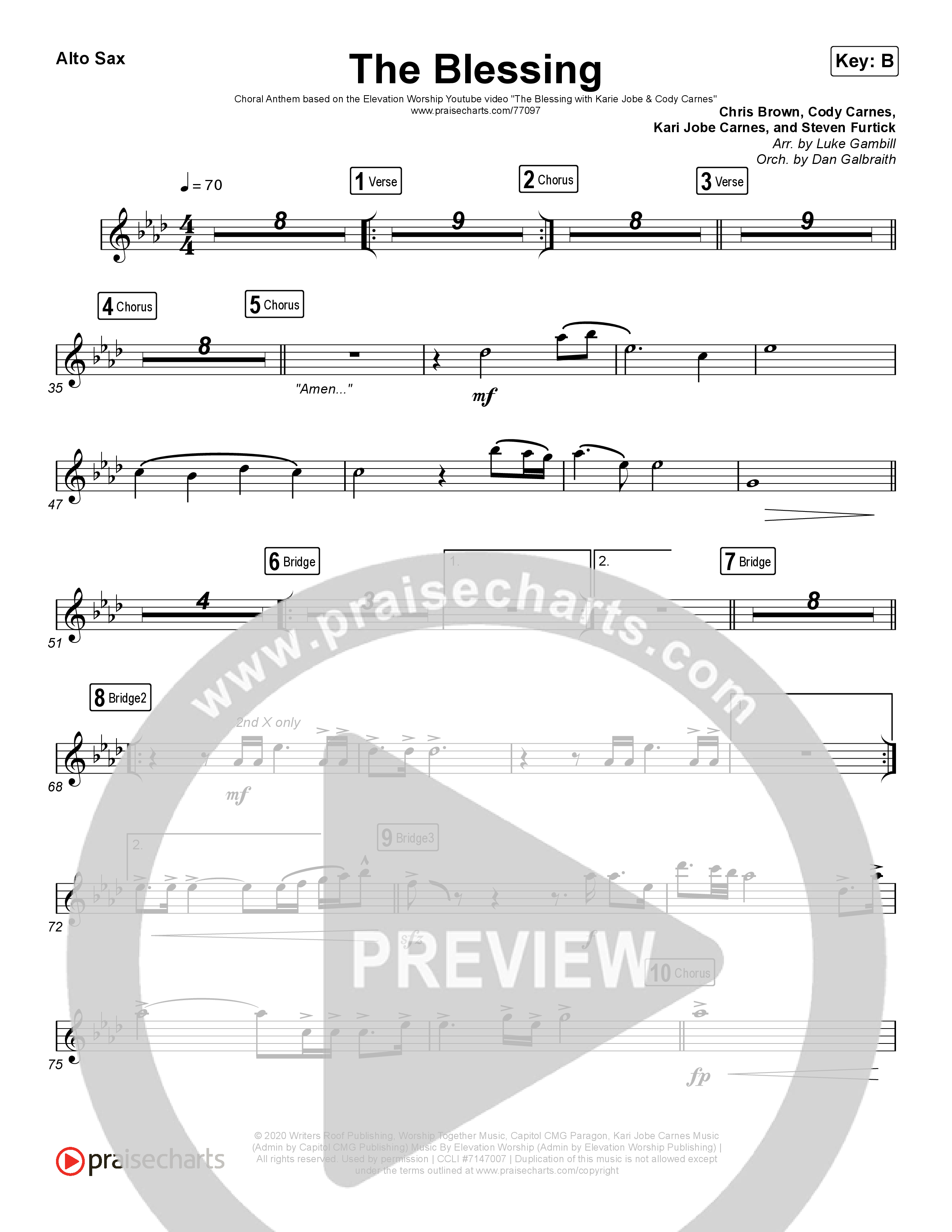 The Blessing (Choral Anthem SATB) Alto Sax (Cody Carnes / Kari Jobe / Elevation Worship / Arr. Luke Gambill)