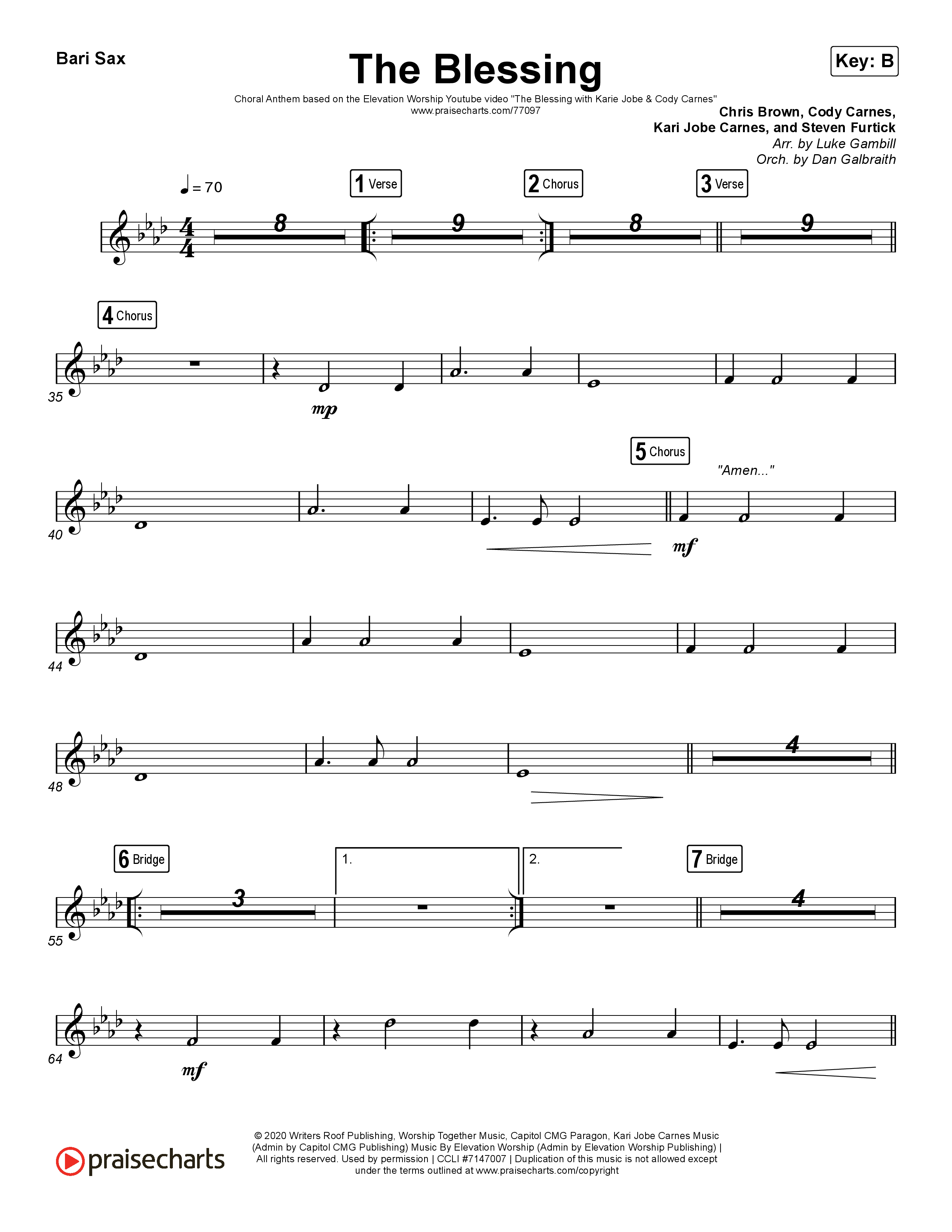 The Blessing (Choral Anthem SATB) Bari Sax (Cody Carnes / Kari Jobe / Elevation Worship / Arr. Luke Gambill)