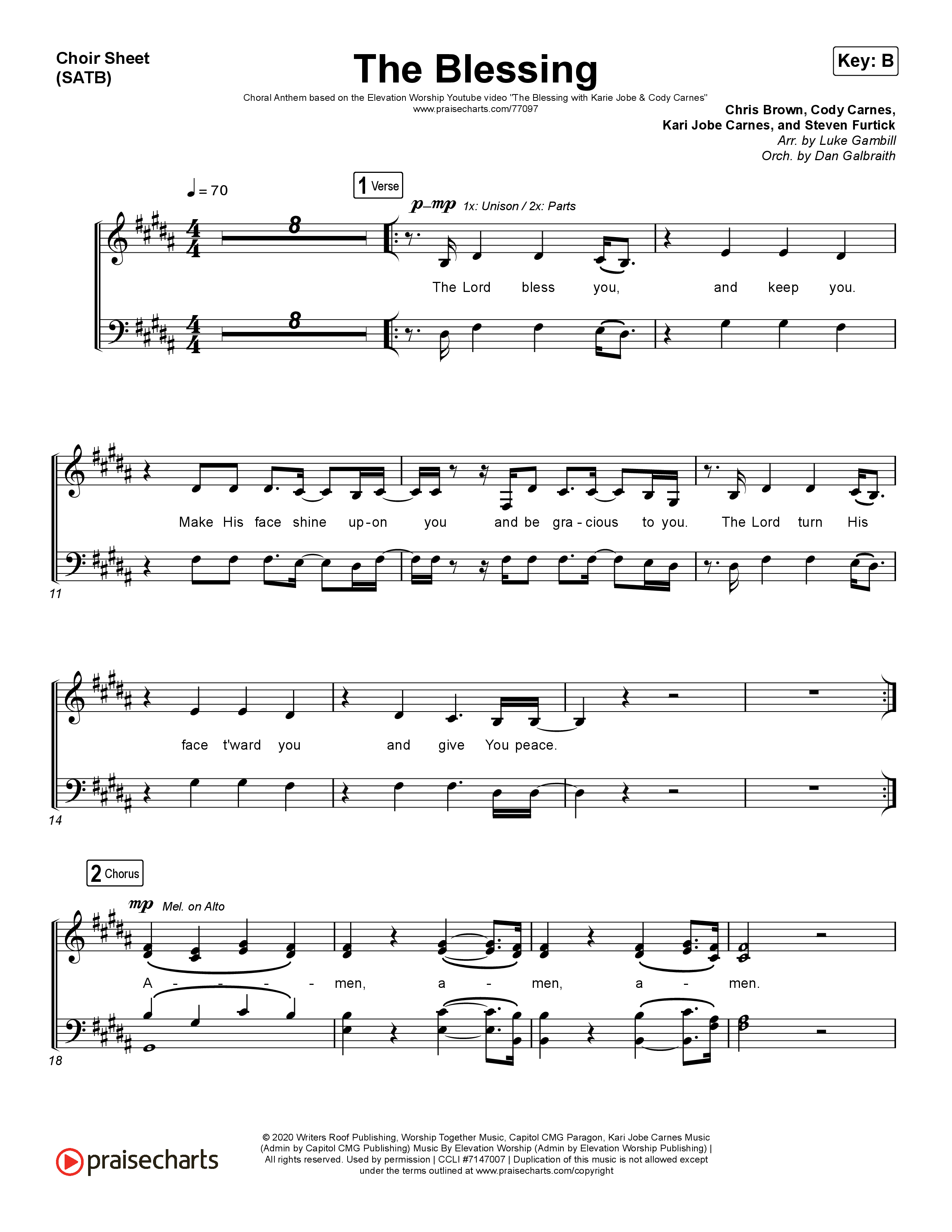 The Blessing (Choral Anthem SATB) Choir Sheet (SATB) (Cody Carnes / Kari Jobe / Elevation Worship / Arr. Luke Gambill)